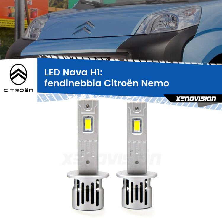 <strong>Fendinebbia LED no-spie per Citroën Nemo</strong>  2008 in poi. Coppia lampade <strong> H1</strong> modello Nava canbus, raffreddate a ventola.