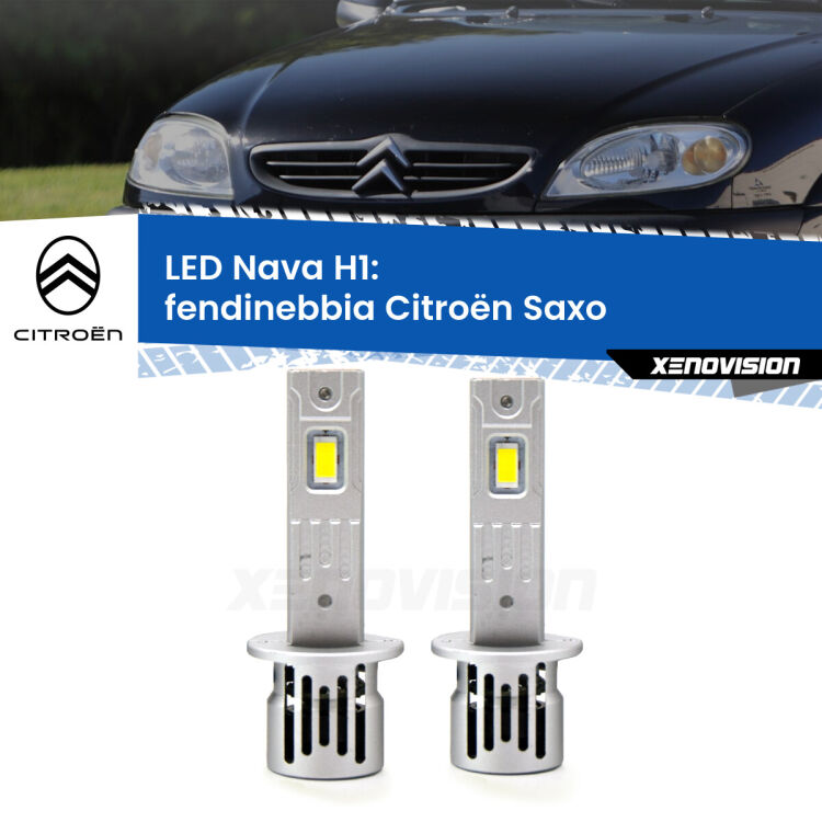 <strong>Fendinebbia LED no-spie per Citroën Saxo</strong>  1996 - 2004. Coppia lampade <strong> H1</strong> modello Nava canbus, raffreddate a ventola.