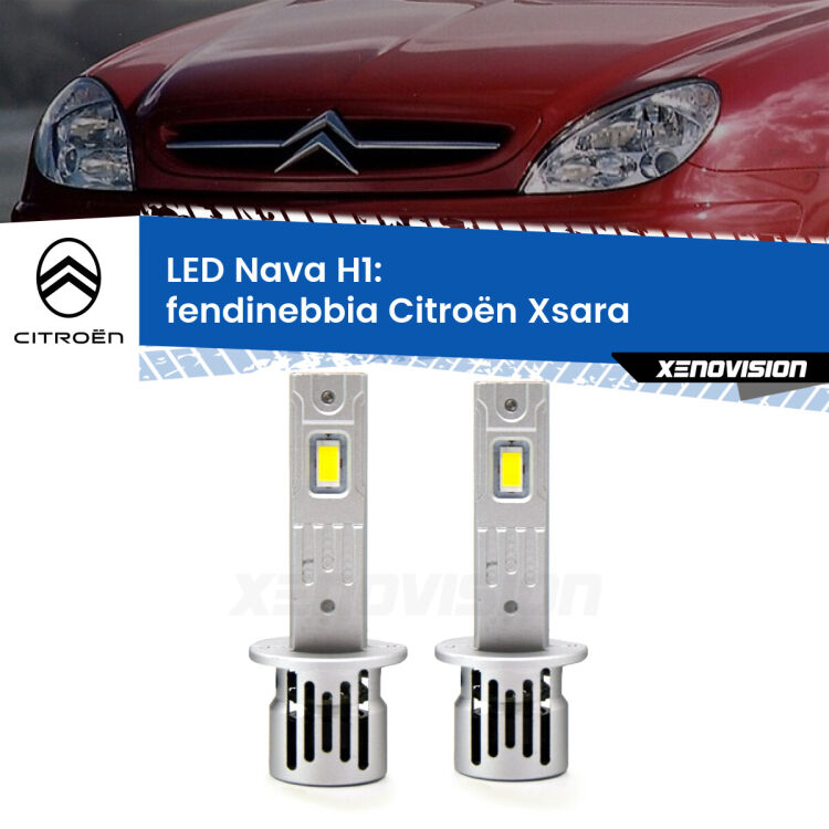 <strong>Fendinebbia LED no-spie per Citroën Xsara</strong>  1997 - 2003. Coppia lampade <strong> H1</strong> modello Nava canbus, raffreddate a ventola.