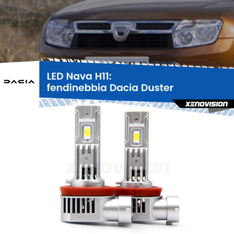 <strong>Fendinebbia LED no-spie per Dacia Duster</strong>  2010 - 2013. Coppia lampade <strong>H11</strong> modello Nava canbus, raffreddate a ventola.