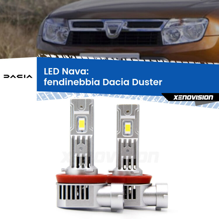 <strong>Fendinebbia LED no-spie per Dacia Duster</strong>  2010 - 2013. Coppia lampade <strong>H11</strong>/H9/H8/H16(JP) modello Nava canbus, raffreddate a ventola.