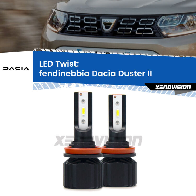 <strong>Kit fendinebbia LED</strong> per <strong>Dacia Duster</strong> II 2017 in poi. Compatte, impermeabili, senza ventola: praticamente indistruttibili. Top Quality.