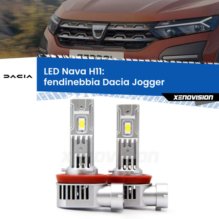 <strong>Fendinebbia LED no-spie per Dacia Jogger</strong>  2021 in poi. Coppia lampade <strong>H11</strong> modello Nava canbus, raffreddate a ventola.