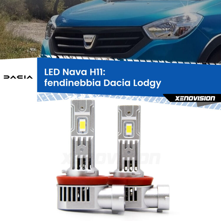 <strong>Fendinebbia LED no-spie per Dacia Lodgy</strong>  2012 in poi. Coppia lampade <strong>H11</strong> modello Nava canbus, raffreddate a ventola.