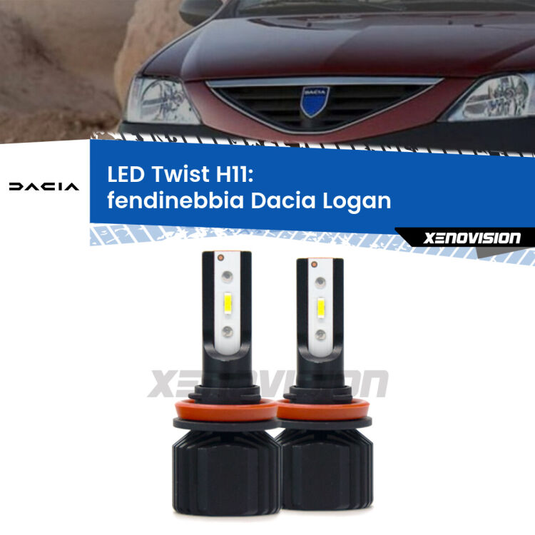 <strong>Kit fendinebbia LED</strong> H11 per <strong>Dacia Logan</strong>  2004 - 2009. Compatte, impermeabili, senza ventola: praticamente indistruttibili. Top Quality.