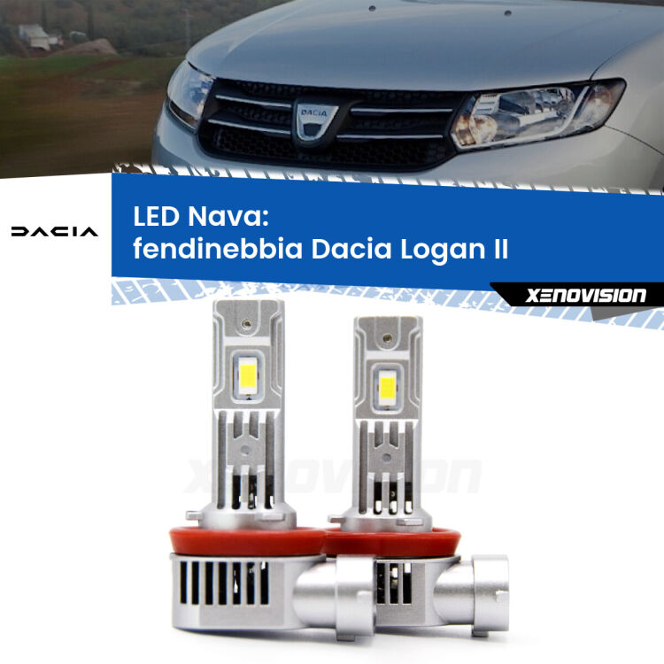 <strong>Fendinebbia LED no-spie per Dacia Logan</strong> II 2012 in poi. Coppia lampade <strong>H11</strong>/H9/H8/H16(JP) modello Nava canbus, raffreddate a ventola.