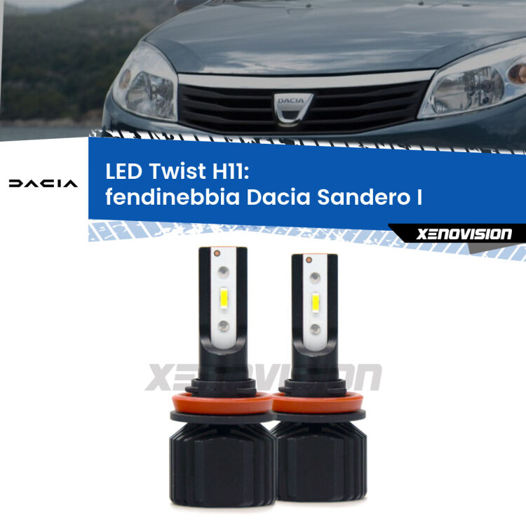 <strong>Kit fendinebbia LED</strong> H11 per <strong>Dacia Sandero I</strong>  2008 - 2012. Compatte, impermeabili, senza ventola: praticamente indistruttibili. Top Quality.