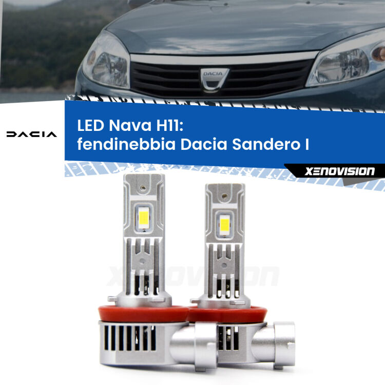 <strong>Fendinebbia LED no-spie per Dacia Sandero I</strong>  2008 - 2012. Coppia lampade <strong>H11</strong> modello Nava canbus, raffreddate a ventola.