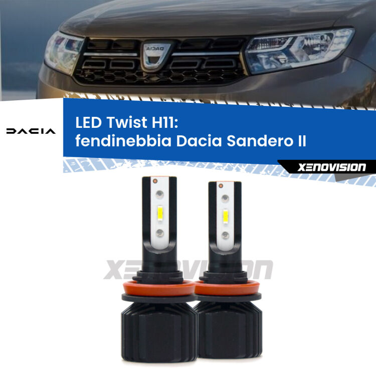 <strong>Kit fendinebbia LED</strong> H11 per <strong>Dacia Sandero II</strong>  2012 in poi. Compatte, impermeabili, senza ventola: praticamente indistruttibili. Top Quality.