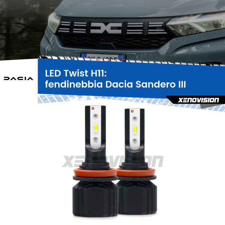 <strong>Kit fendinebbia LED</strong> H11 per <strong>Dacia Sandero III</strong>  2020 in poi. Compatte, impermeabili, senza ventola: praticamente indistruttibili. Top Quality.