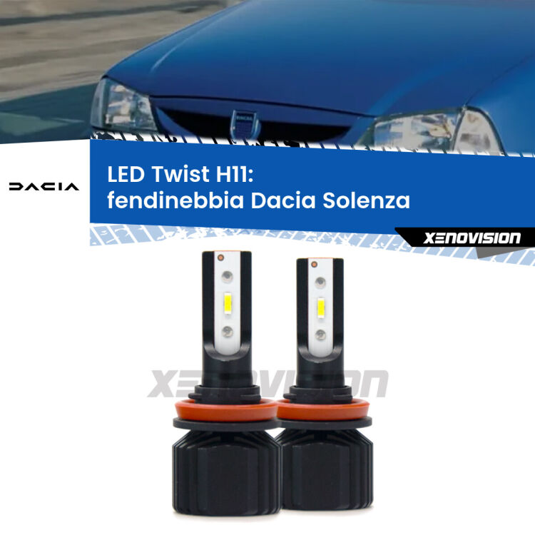 <strong>Kit fendinebbia LED</strong> H11 per <strong>Dacia Solenza</strong>  2003 in poi. Compatte, impermeabili, senza ventola: praticamente indistruttibili. Top Quality.