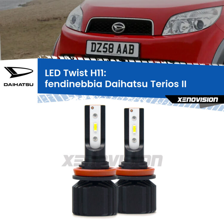 <strong>Kit fendinebbia LED</strong> H11 per <strong>Daihatsu Terios</strong> II 2005 - 2009. Compatte, impermeabili, senza ventola: praticamente indistruttibili. Top Quality.