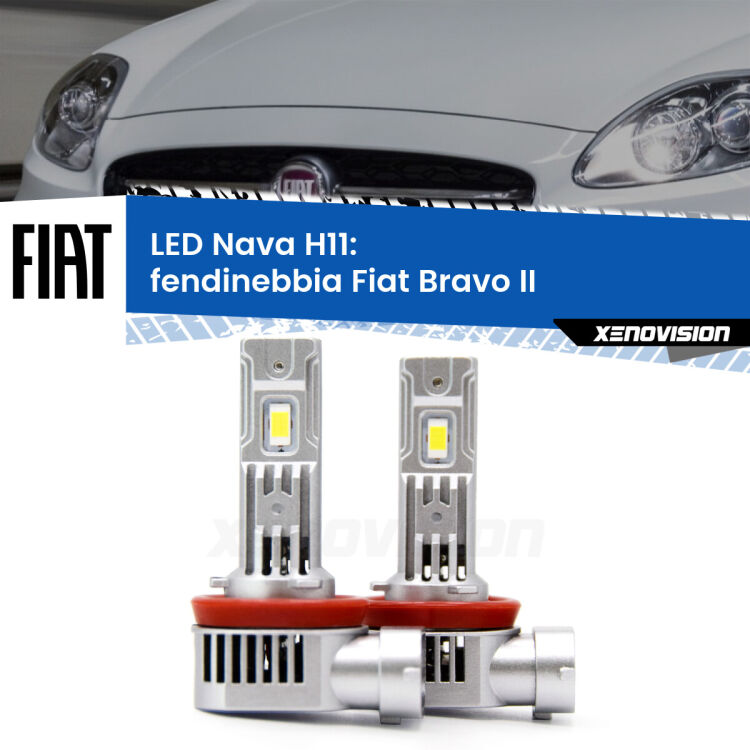 <strong>Fendinebbia LED no-spie per Fiat Bravo II</strong>  2006 - 2014. Coppia lampade <strong>H11</strong> modello Nava canbus, raffreddate a ventola.