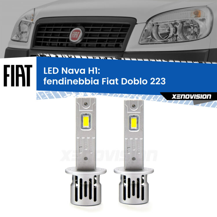 <strong>Fendinebbia LED no-spie per Fiat Doblo</strong> 223 2000 - 2010. Coppia lampade <strong> H1</strong> modello Nava canbus, raffreddate a ventola.