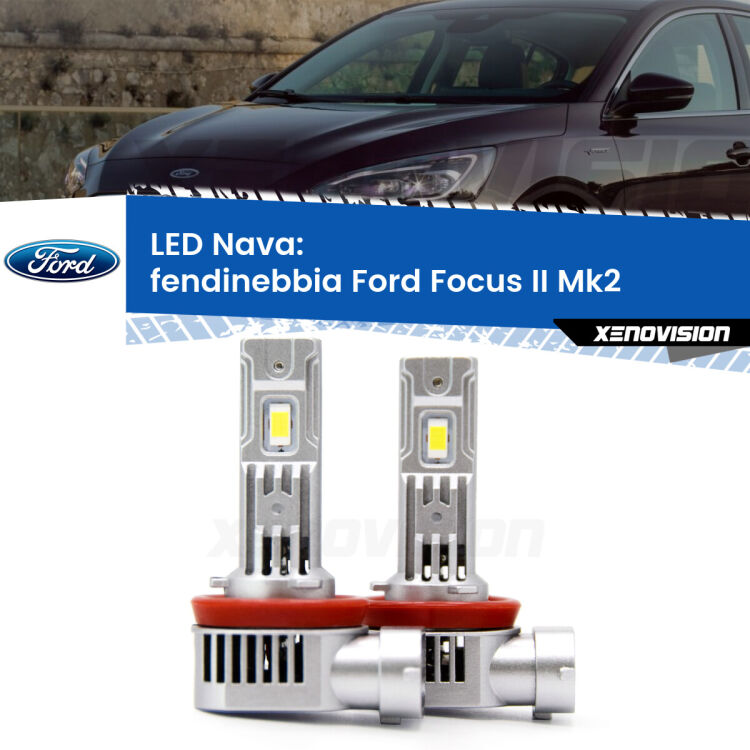 <strong>Fendinebbia LED no-spie per Ford Focus II</strong> Mk2 2004 - 2011. Coppia lampade <strong>H11</strong>/H9/H8/H16(JP) modello Nava canbus, raffreddate a ventola.