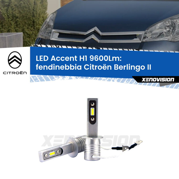 <strong>Kit LED Fendinebbia per Citroën Berlingo</strong> II senza luci svolta.</strong> Coppia lampade <strong>H1</strong> senza ventola e ultracompatte per installazioni in fari senza spazi.