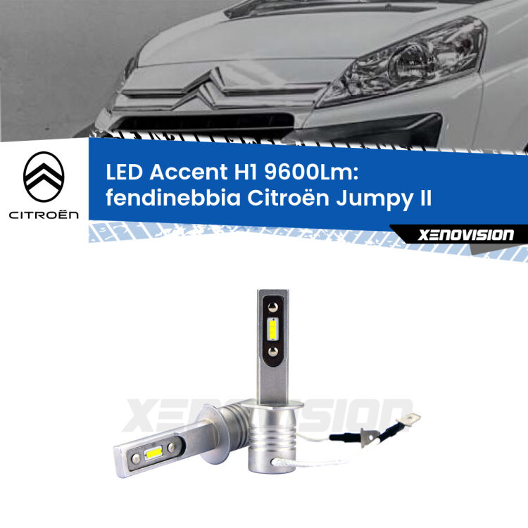 <strong>Kit LED Fendinebbia per Citroën Jumpy</strong> II 2006 - 2015.</strong> Coppia lampade <strong>H1</strong> senza ventola e ultracompatte per installazioni in fari senza spazi.