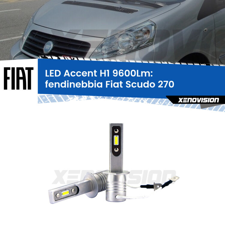 <strong>Kit LED Fendinebbia per Fiat Scudo</strong> 270 2007 - 2016.</strong> Coppia lampade <strong>H1</strong> senza ventola e ultracompatte per installazioni in fari senza spazi.