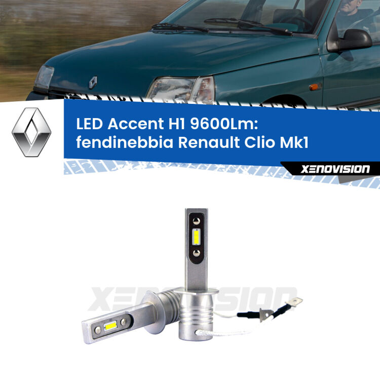 <strong>Kit LED Fendinebbia per Renault Clio</strong> Mk1 1990 - 1998.</strong> Coppia lampade <strong>H1</strong> senza ventola e ultracompatte per installazioni in fari senza spazi.