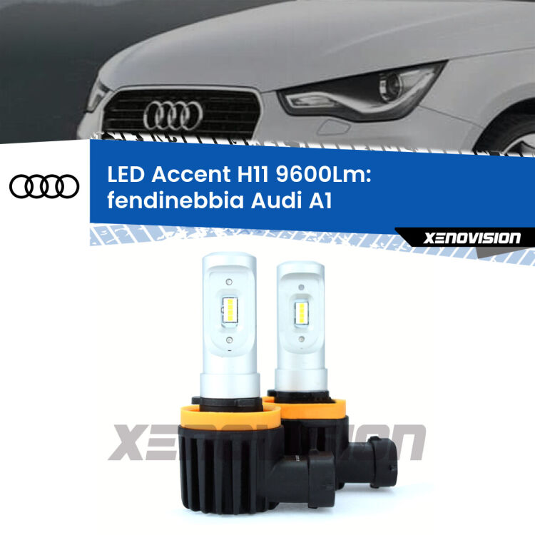 FINE SERIE: NO GARANZIA <strong>Kit LED Fendinebbia per Audi A1</strong>  2010 - 2018.</strong> Coppia lampade <strong>H11</strong> senza ventola e ultracompatte per installazioni in fari senza spazi.