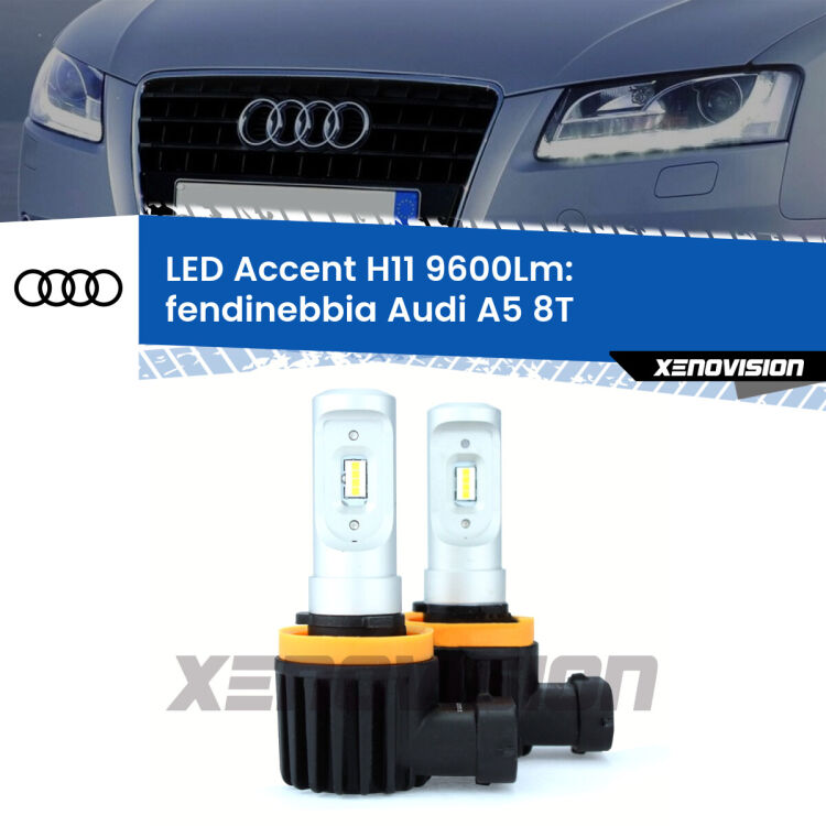 FINE SERIE: NO GARANZIA <strong>Kit LED Fendinebbia per Audi A5</strong> 8T 2007 - 2017.</strong> Coppia lampade <strong>H11</strong> senza ventola e ultracompatte per installazioni in fari senza spazi.