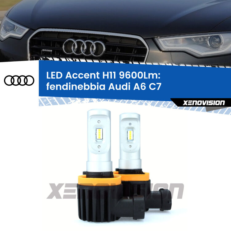 FINE SERIE: NO GARANZIA <strong>Kit LED Fendinebbia per Audi A6</strong> C7 2010 - 2018.</strong> Coppia lampade <strong>H11</strong> senza ventola e ultracompatte per installazioni in fari senza spazi.