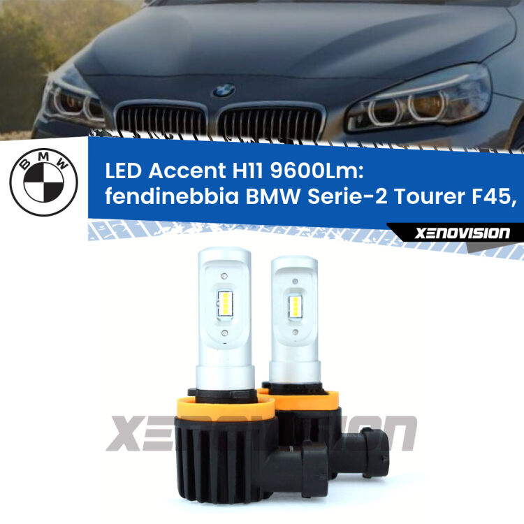 FINE SERIE: NO GARANZIA <strong>Kit LED Fendinebbia per BMW Serie-2 Tourer</strong> F45, F46 2014 - 2018.</strong> Coppia lampade <strong>H11</strong> senza ventola e ultracompatte per installazioni in fari senza spazi.