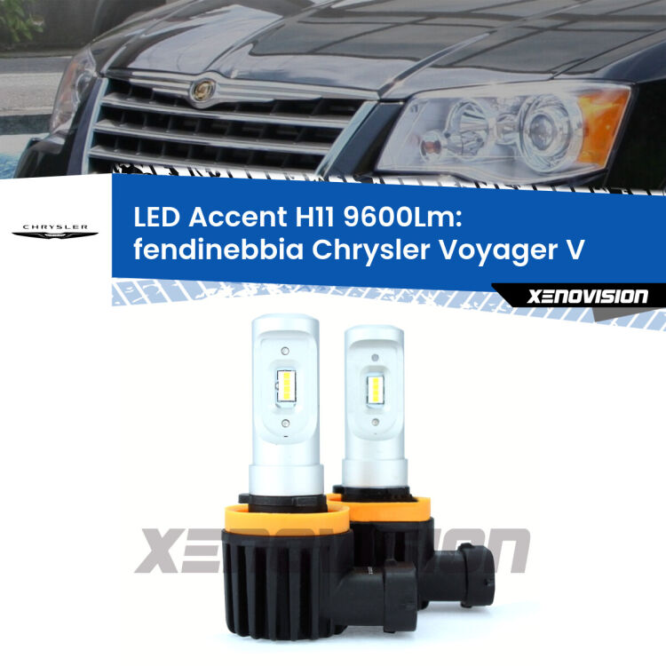 FINE SERIE: NO GARANZIA <strong>Kit LED Fendinebbia per Chrysler Voyager V</strong>  2012 - 2016.</strong> Coppia lampade <strong>H11</strong> senza ventola e ultracompatte per installazioni in fari senza spazi.