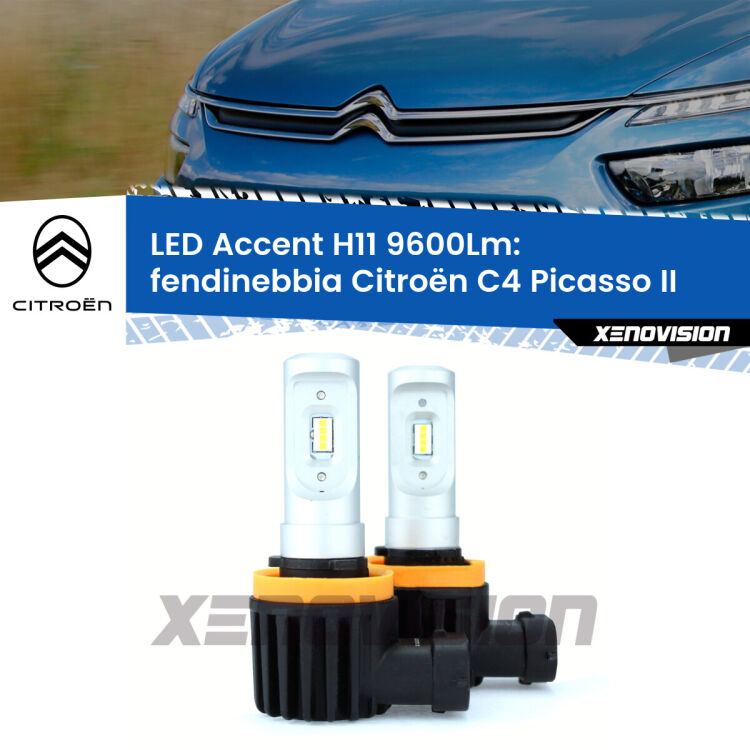 FINE SERIE: NO GARANZIA <strong>Kit LED Fendinebbia per Citroën C4 Picasso</strong> II 2013 in poi.</strong> Coppia lampade <strong>H11</strong> senza ventola e ultracompatte per installazioni in fari senza spazi.