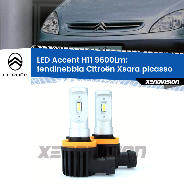 FINE SERIE: NO GARANZIA <strong>Kit LED Fendinebbia per Citroën Xsara picasso</strong>  restyling.</strong> Coppia lampade <strong>H11</strong> senza ventola e ultracompatte per installazioni in fari senza spazi.