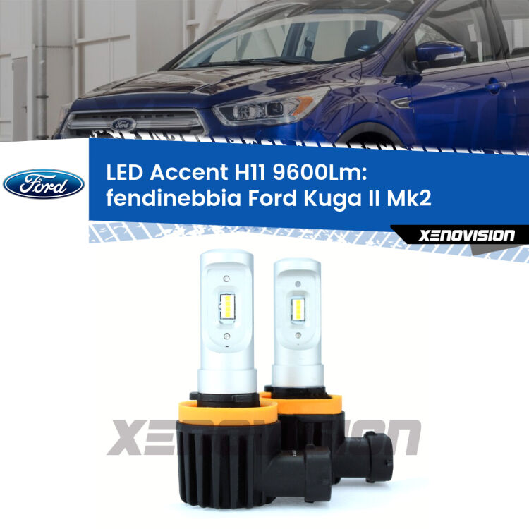 FINE SERIE: NO GARANZIA <strong>Kit LED Fendinebbia per Ford Kuga II</strong>  2016 - 2019.</strong> Coppia lampade <strong>H11</strong> senza ventola e ultracompatte per installazioni in fari senza spazi.