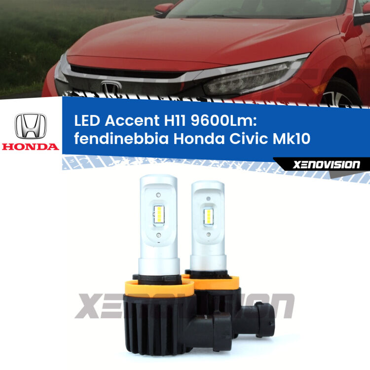 FINE SERIE: NO GARANZIA <strong>Kit LED Fendinebbia per Honda Civic</strong> Mk10 2016 - 2020.</strong> Coppia lampade <strong>H11</strong> senza ventola e ultracompatte per installazioni in fari senza spazi.