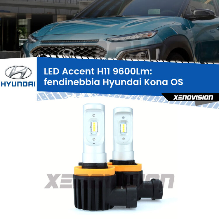 FINE SERIE: NO GARANZIA <strong>Kit LED Fendinebbia per Hyundai Kona</strong> OS 2017 in poi.</strong> Coppia lampade <strong>H11</strong> senza ventola e ultracompatte per installazioni in fari senza spazi.