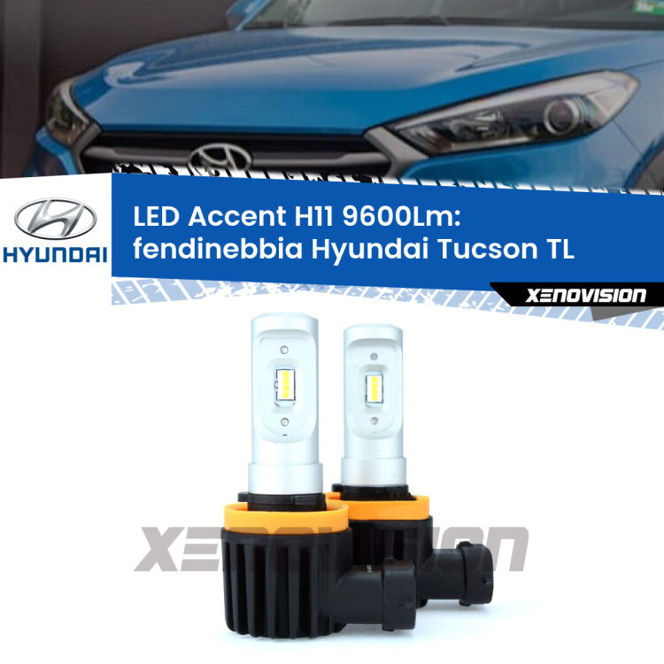 FINE SERIE: NO GARANZIA <strong>Kit LED Fendinebbia per Hyundai Tucson</strong> TL 2015 - 2021.</strong> Coppia lampade <strong>H11</strong> senza ventola e ultracompatte per installazioni in fari senza spazi.