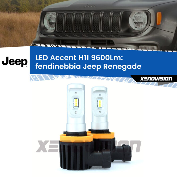 FINE SERIE: NO GARANZIA <strong>Kit LED Fendinebbia per Jeep Renegade</strong>  2014 in poi.</strong> Coppia lampade <strong>H11</strong> senza ventola e ultracompatte per installazioni in fari senza spazi.