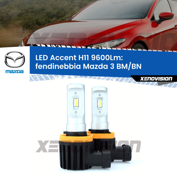 FINE SERIE: NO GARANZIA <strong>Kit LED Fendinebbia per Mazda 3</strong> BM/BN 2013 - 2018.</strong> Coppia lampade <strong>H11</strong> senza ventola e ultracompatte per installazioni in fari senza spazi.