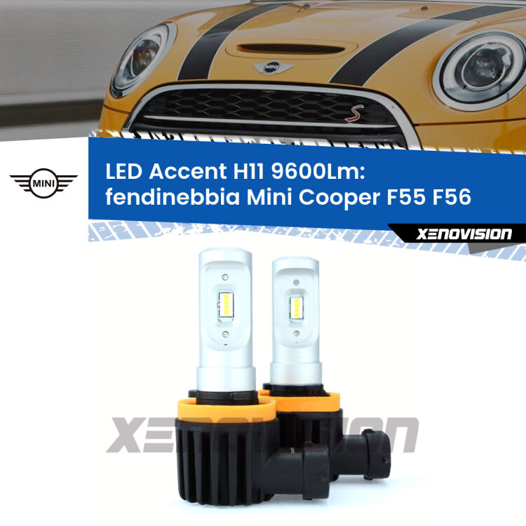 FINE SERIE: NO GARANZIA <strong>Kit LED Fendinebbia per Mini Cooper</strong> F55 F56 2013 - 2017.</strong> Coppia lampade <strong>H11</strong> senza ventola e ultracompatte per installazioni in fari senza spazi.