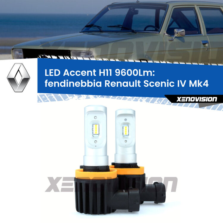 FINE SERIE: NO GARANZIA <strong>Kit LED Fendinebbia per Renault Scenic IV</strong> Mk4 2016 - 2022.</strong> Coppia lampade <strong>H11</strong> senza ventola e ultracompatte per installazioni in fari senza spazi.