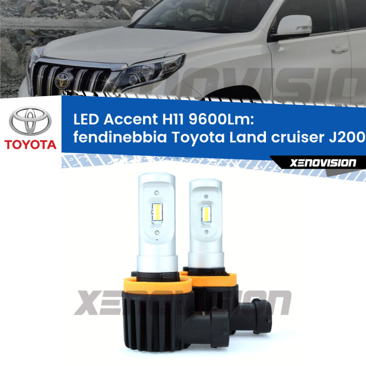 FINE SERIE: NO GARANZIA <strong>Kit LED Fendinebbia per Toyota Land cruiser</strong> J200 2013 in poi.</strong> Coppia lampade <strong>H11</strong> senza ventola e ultracompatte per installazioni in fari senza spazi.