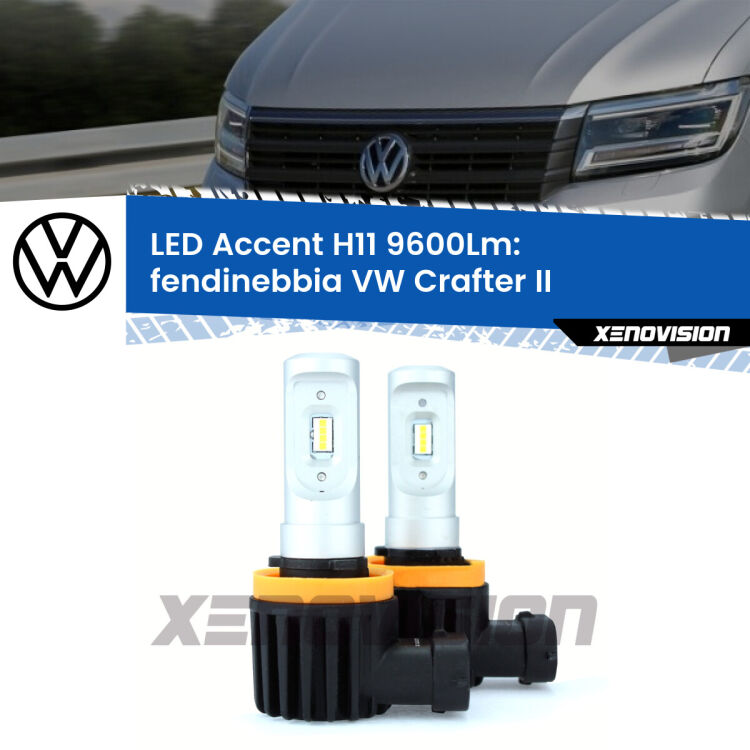 FINE SERIE: NO GARANZIA <strong>Kit LED Fendinebbia per VW Crafter</strong> II 2016 in poi.</strong> Coppia lampade <strong>H11</strong> senza ventola e ultracompatte per installazioni in fari senza spazi.