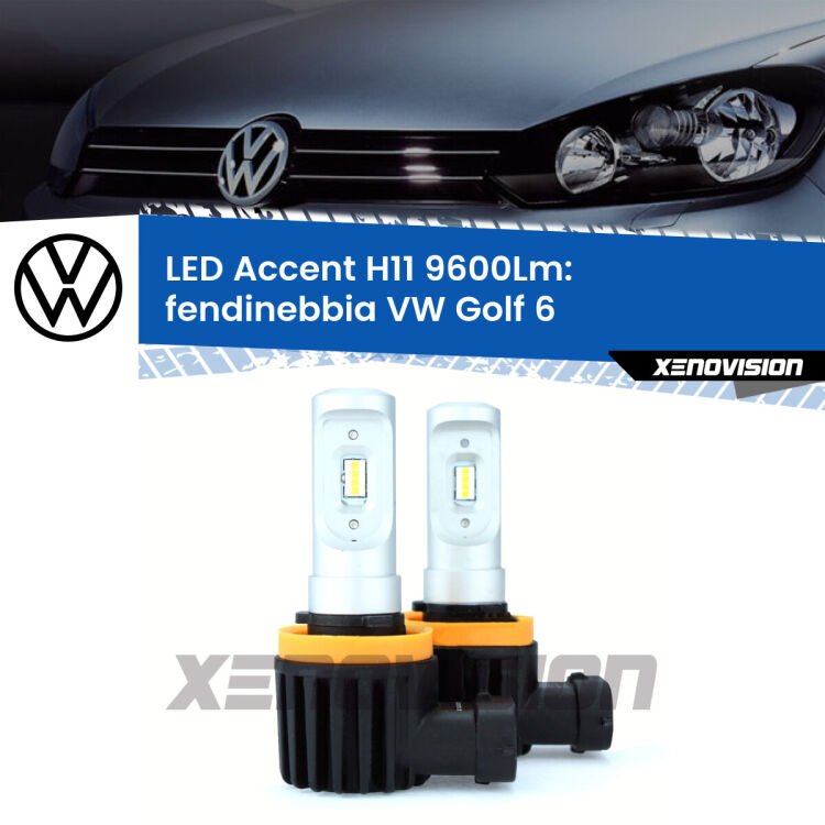 FINE SERIE: NO GARANZIA <strong>Kit LED Fendinebbia per VW Golf 6</strong>  2012 - 2011.</strong> Coppia lampade <strong>H11</strong> senza ventola e ultracompatte per installazioni in fari senza spazi.