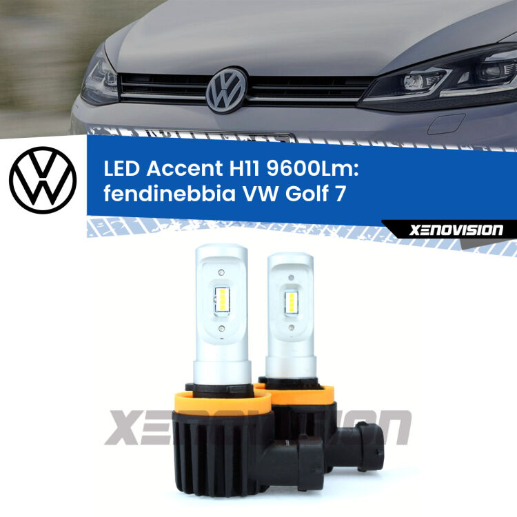 FINE SERIE: NO GARANZIA <strong>Kit LED Fendinebbia per VW Golf 7</strong>  2012 - 2019.</strong> Coppia lampade <strong>H11</strong> senza ventola e ultracompatte per installazioni in fari senza spazi.