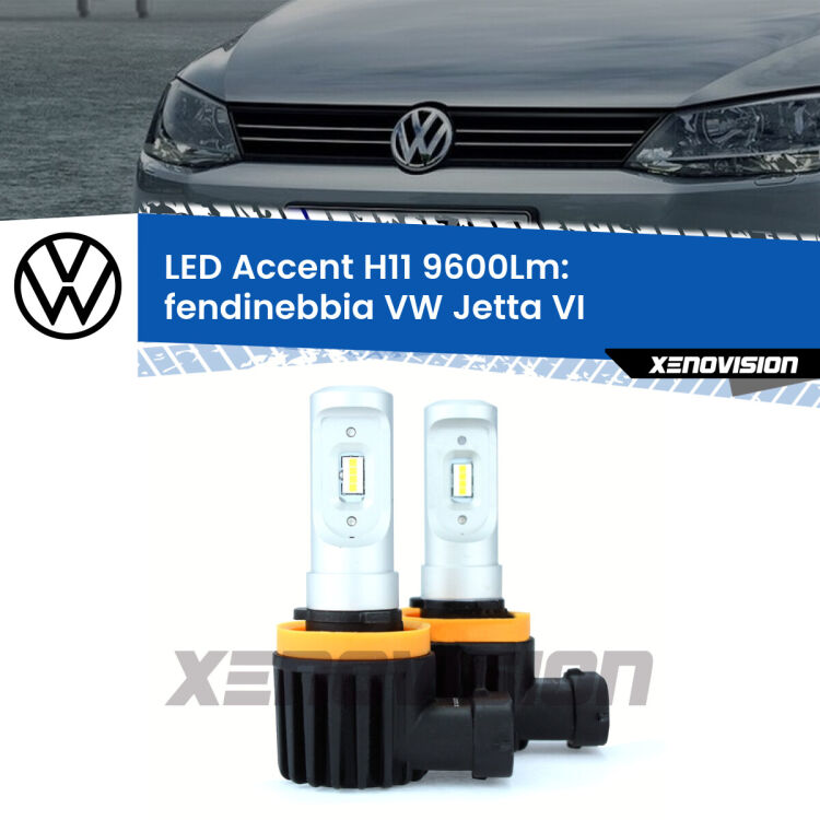 FINE SERIE: NO GARANZIA <strong>Kit LED Fendinebbia per VW Jetta</strong> VI 2015 - 2017.</strong> Coppia lampade <strong>H11</strong> senza ventola e ultracompatte per installazioni in fari senza spazi.