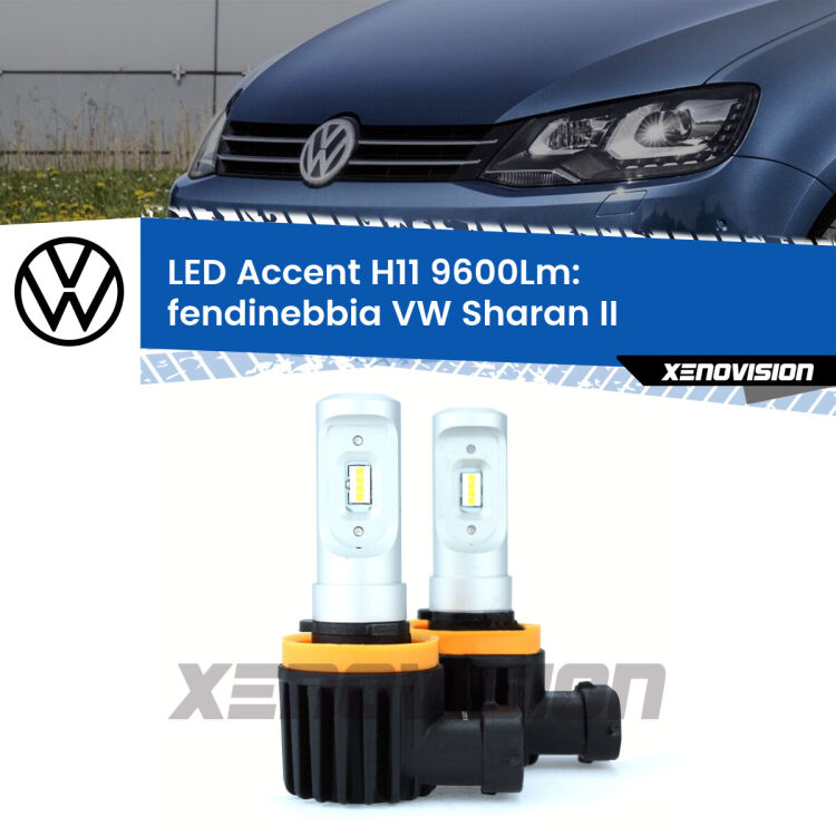 FINE SERIE: NO GARANZIA <strong>Kit LED Fendinebbia per VW Sharan</strong> II 2010 - 2019.</strong> Coppia lampade <strong>H11</strong> senza ventola e ultracompatte per installazioni in fari senza spazi.