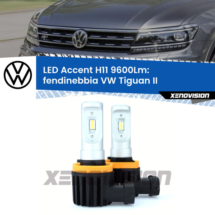 FINE SERIE: NO GARANZIA <strong>Kit LED Fendinebbia per VW Tiguan</strong> II 2016 in poi.</strong> Coppia lampade <strong>H11</strong> senza ventola e ultracompatte per installazioni in fari senza spazi.