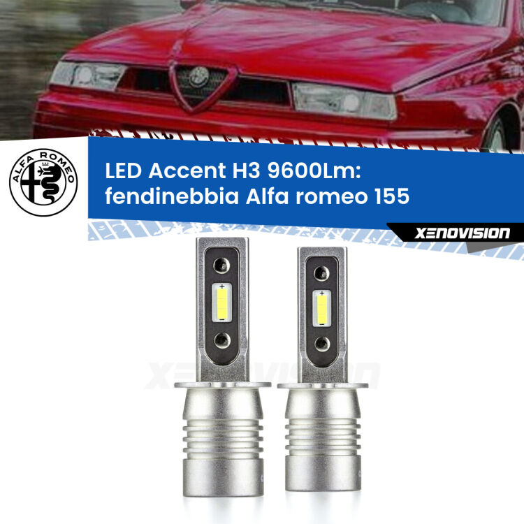 <strong>Kit LED Fendinebbia per Alfa romeo 155</strong>  1992 - 1997.</strong> Coppia lampade <strong>H3</strong> senza ventola e ultracompatte per installazioni in fari senza spazi.