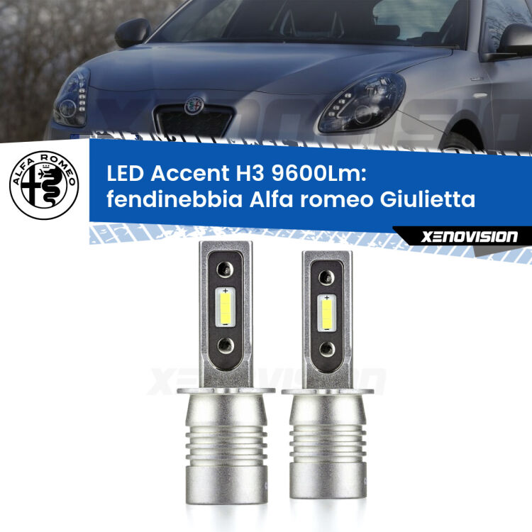 <strong>Kit LED Fendinebbia per Alfa romeo Giulietta</strong>  2010 in poi.</strong> Coppia lampade <strong>H3</strong> senza ventola e ultracompatte per installazioni in fari senza spazi.