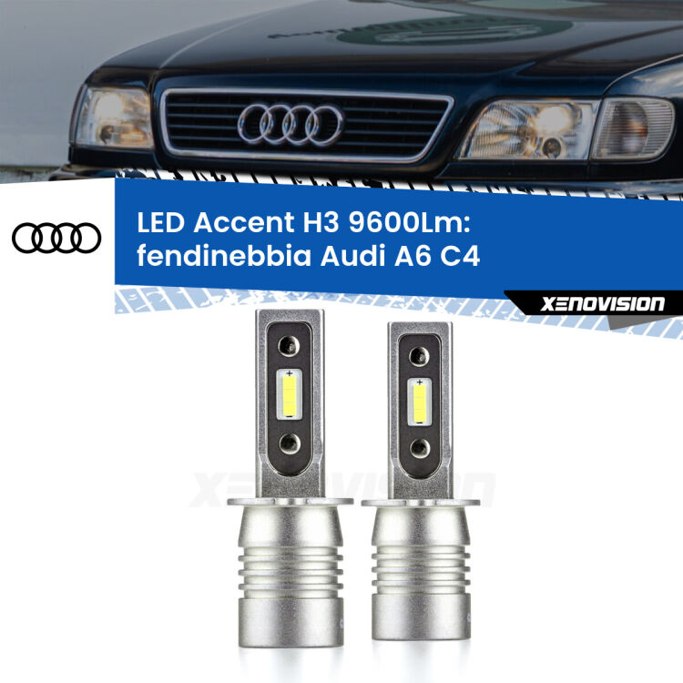 <strong>Kit LED Fendinebbia per Audi A6</strong> C4 1994 - 1997.</strong> Coppia lampade <strong>H3</strong> senza ventola e ultracompatte per installazioni in fari senza spazi.