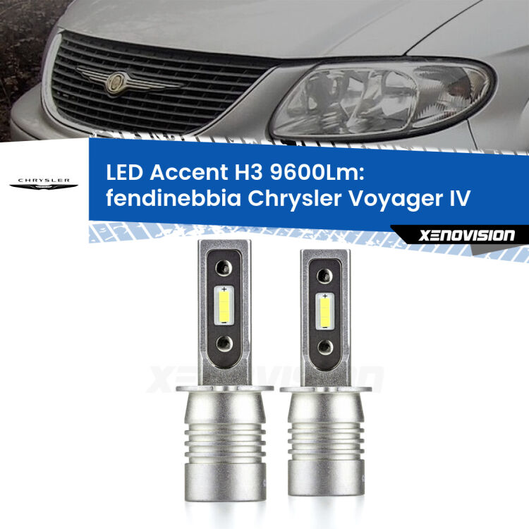 <strong>Kit LED Fendinebbia per Chrysler Voyager IV</strong>  2000 - 2007.</strong> Coppia lampade <strong>H3</strong> senza ventola e ultracompatte per installazioni in fari senza spazi.