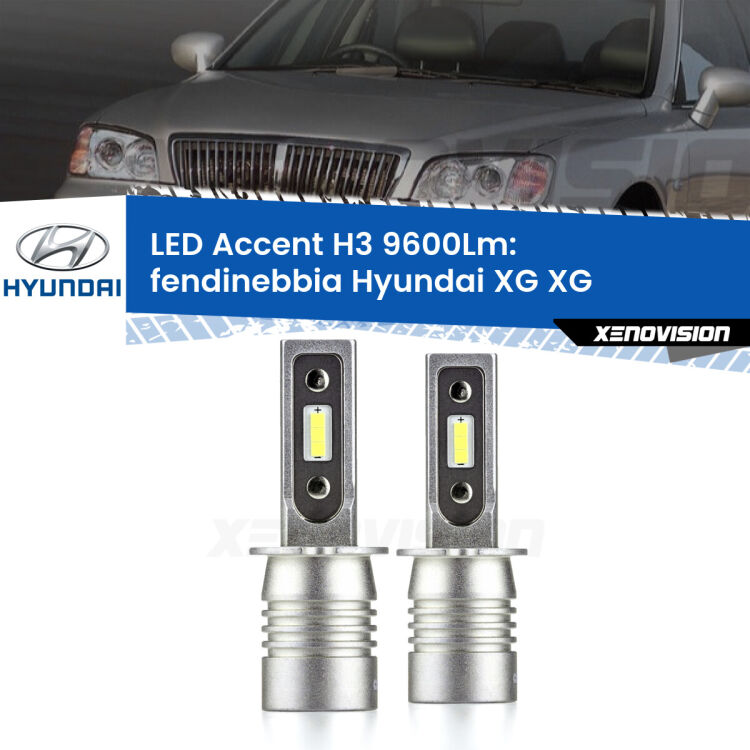 <strong>Kit LED Fendinebbia per Hyundai XG</strong> XG 1998 - 2002.</strong> Coppia lampade <strong>H3</strong> senza ventola e ultracompatte per installazioni in fari senza spazi.